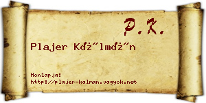 Plajer Kálmán névjegykártya